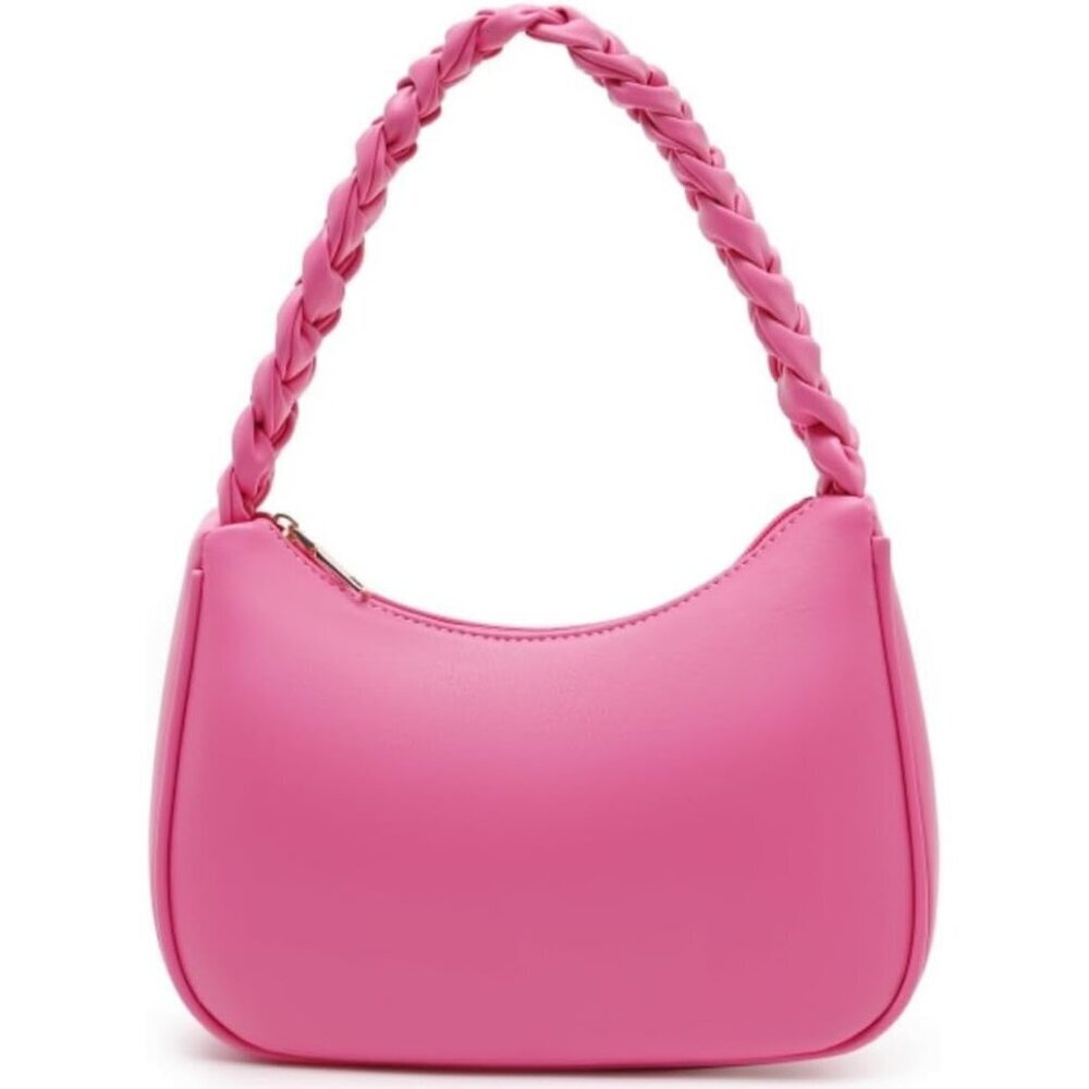 Women’s Braid Pink Cute Hobo Tote Handbag Mini Clutch Purse With Zipper Closure